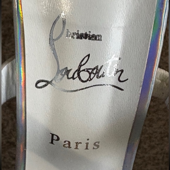 Christian Louboutin Iridescent Holographic Gold-Stud Heel Sandal - Picture 5 of 6